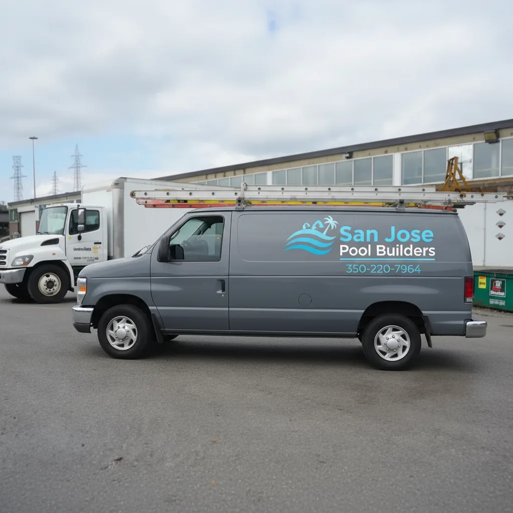 San Jose Pool Builders service vehicle with company branding and phone number